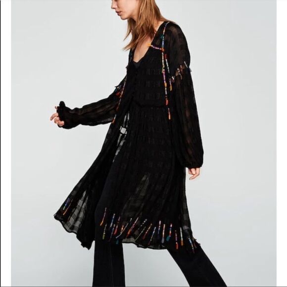 Zara Artsy Embroidered Button Front Kimono Duster - Picture 3 of 16